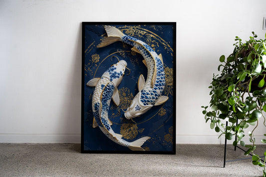 Porcelain Koi Harmony Asian Style Poster | Wa ll Art for Home & Office | High-Quality Print