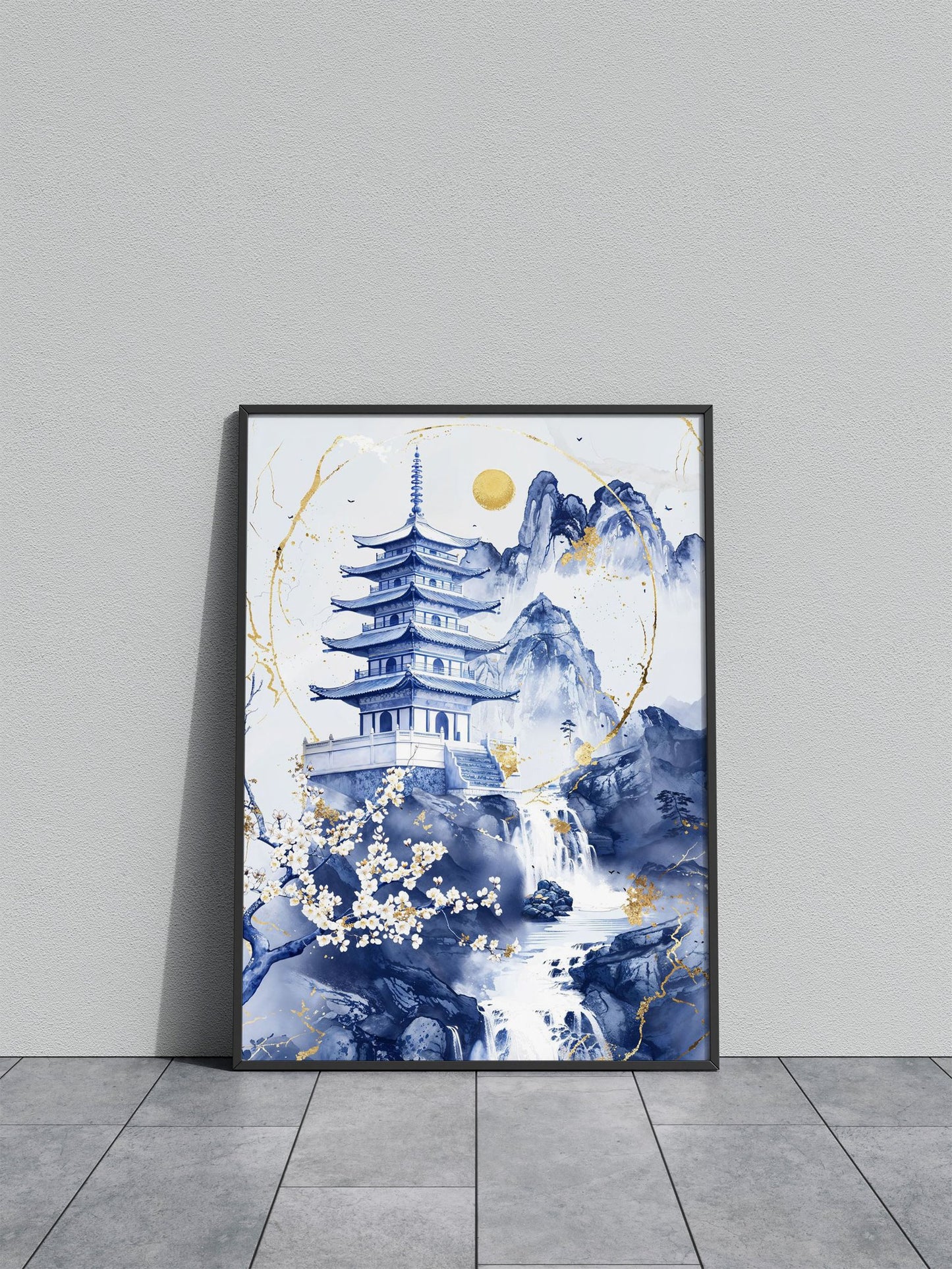 Porcelain Mountain Temple Asian Style Poster | Wall Art for Home & Office | High-Quality Print