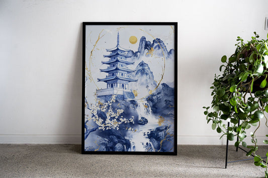 Porcelain Mountain Temple Asian Style Poster | Wall Art for Home & Office | High-Quality Print