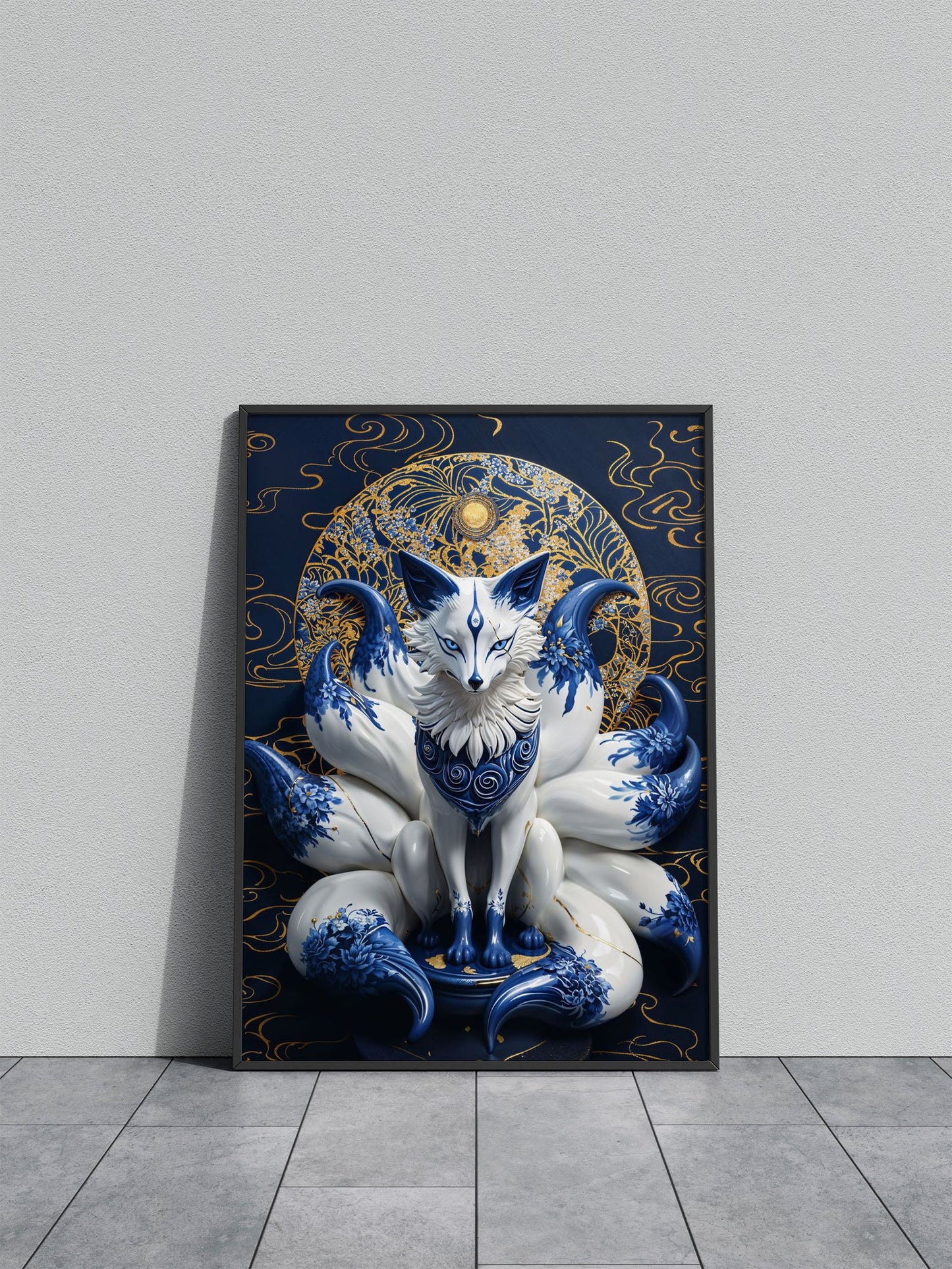 Porcelain Nine Tailed Fox Asian Style Poster | Wall Art for Home & Office | High-Quality Print