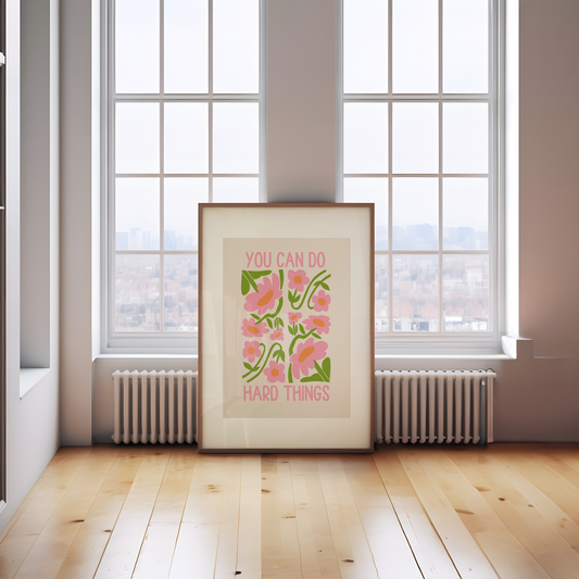 You Can Do Hard Things | Blush Pink and Cream | Art Print - High-Quality Premium Wall Art Decor Sticker