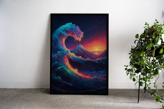 Prismatic Surf Big Wave Asian Style Poster | W all Art for Home & Office | High-Quality Print