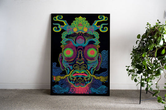 Psychedelic Neon Japanese Yokai Mask Asian Style Poster | Wall Art for Home & Office | High-Quality Print