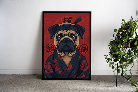 Pug Dog Kimono Asian Style Poster | Wall Art f or Home & Office | High-Quality Print