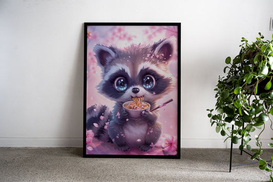 Raccoon Cherry Blossom Asian Style Poster | Wall Art for Home & Office | High-Quality Print