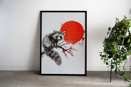 Raccoon Japanese Art Asian Style Poster | Wa ll Art for Home & Office | High-Quality Print