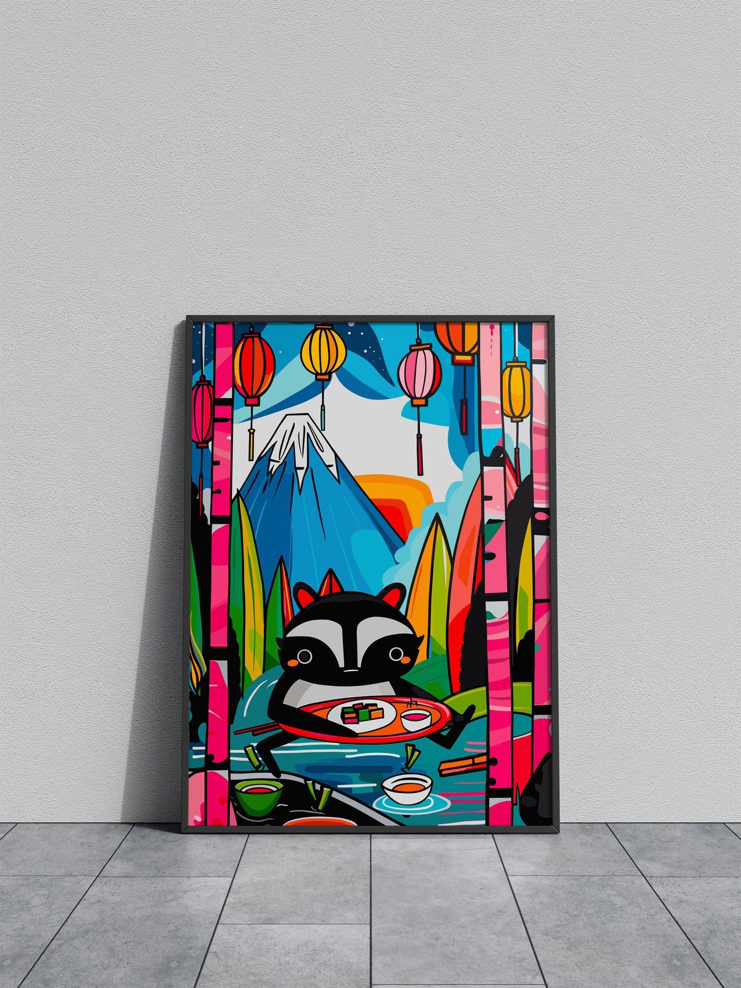 Raccoon Sushi Dream Feast Asian Style Poste r | Wall Art for Home & Office | High-Quality Print