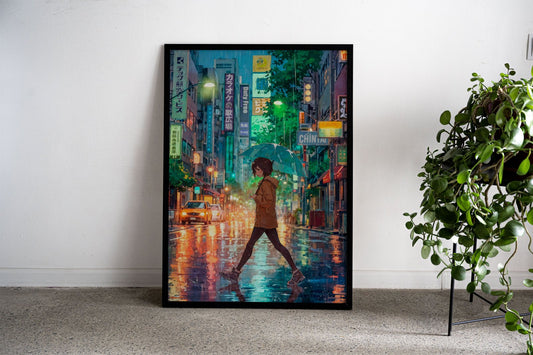 Rainy Night in Tokyo Asian Style Poster | Wall Art for Home & Office | High-Quality Print