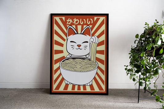 Ramen And Cat Asian Style Poster | Wall Art fo r Home & Office | High-Quality Print