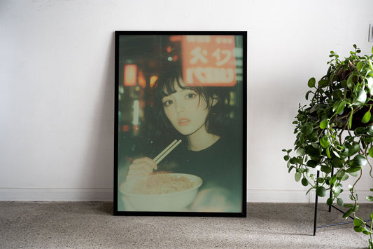 Ramen Girl Asian Style Poster | Playful Unframed Wall Art Print Featuring Noodles & Character | High-Quality Home Decor | Multiple Sizes Available