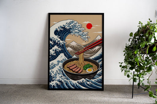 Ramen Great Wave Asian Style Poster | Bold Unframed Wall Art Print Inspired by Japanese Wave Art | High-Quality Home Decor | Multiple Sizes Available