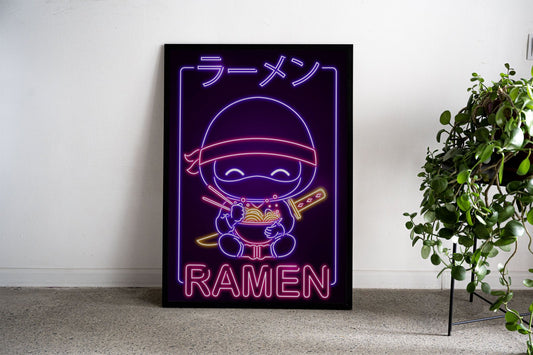 Ramen Ninja Asian Style Poster | Fun Unframed Wall Art Print Featuring Ninja & Noodles | High-Quality Home & Office Decor | Multiple Sizes Available