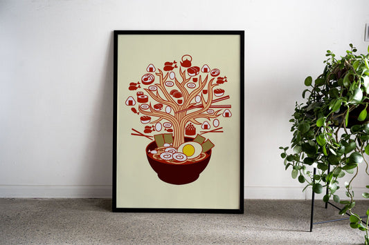 Ramen Tree Asian Style Poster | Whimsical Unframed Wall Art Print for Home, Kitchen & Office Decor | Premium Quality | Multiple Sizes Available