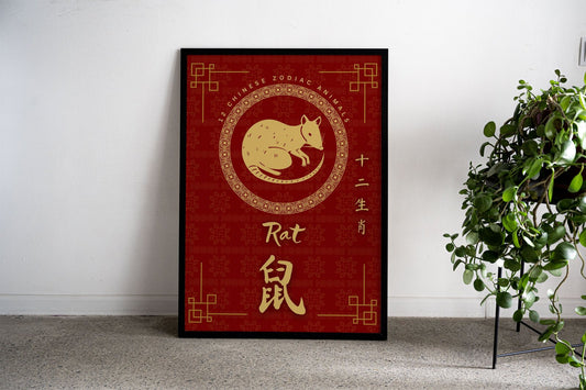 Rat Chinese Zodiac Asian Style Poster | Symbolic Unframed Wall Art Print for Home & Office Decor | High-Quality Finish | Multiple Sizes Available