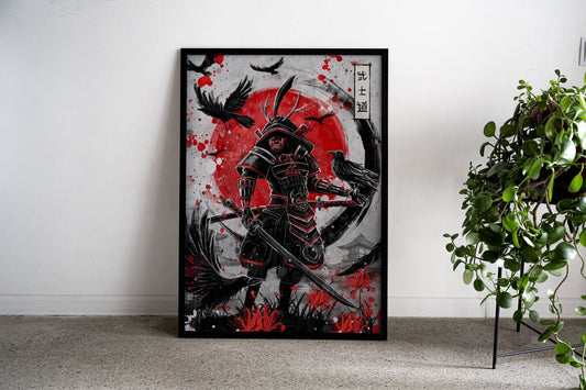 Raven Bushido Samurai Asian Style Poster | Powerful Unframed Wall Art Print for Home & Office Decor | Premium Quality | Multiple Sizes Available