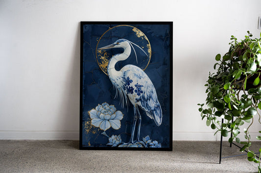 Heron Asian Style Poster | Wall Art for Home & Office | High-Quality Print