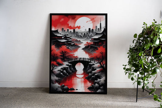 Red Black japan Style Asian Style Poster | Wall Art for Home & Office | High-Quality Print