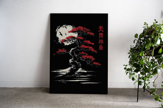 Red Bonsai Asian Style Poster | Wall Art for Home & Office | High-Quality Print