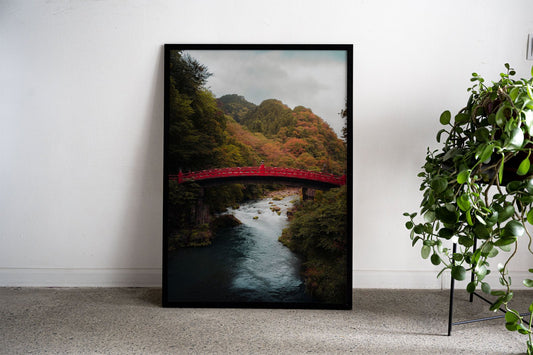 Red Bridge Over River Asian Style Poster | Wall Art for Home & Office | High-Quality Print