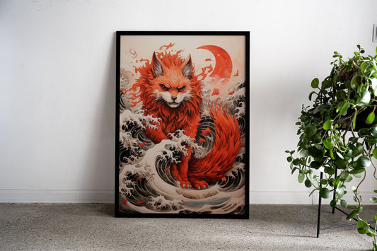 Red Cat Asian Style Poster | Wall Art for Home & Office | High-Quality Print