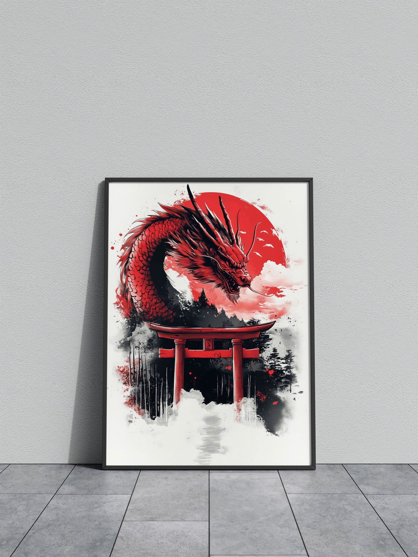 Red Dragon Gate Asian Style Poster | Wall Art for Home & Office | High-Quality Print