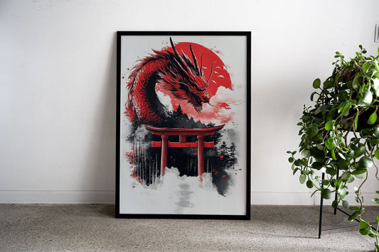 Red Dragon Gate Asian Style Poster | Wall Art for Home & Office | High-Quality Print