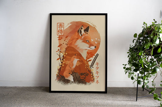 Red Fox Samurai Asian Style Poster | Wall Art for Home & Office | High-Quality Print