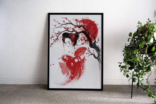 Red Geisha Asian Style Poster | Wall Art for Home & Office | High-Quality Print