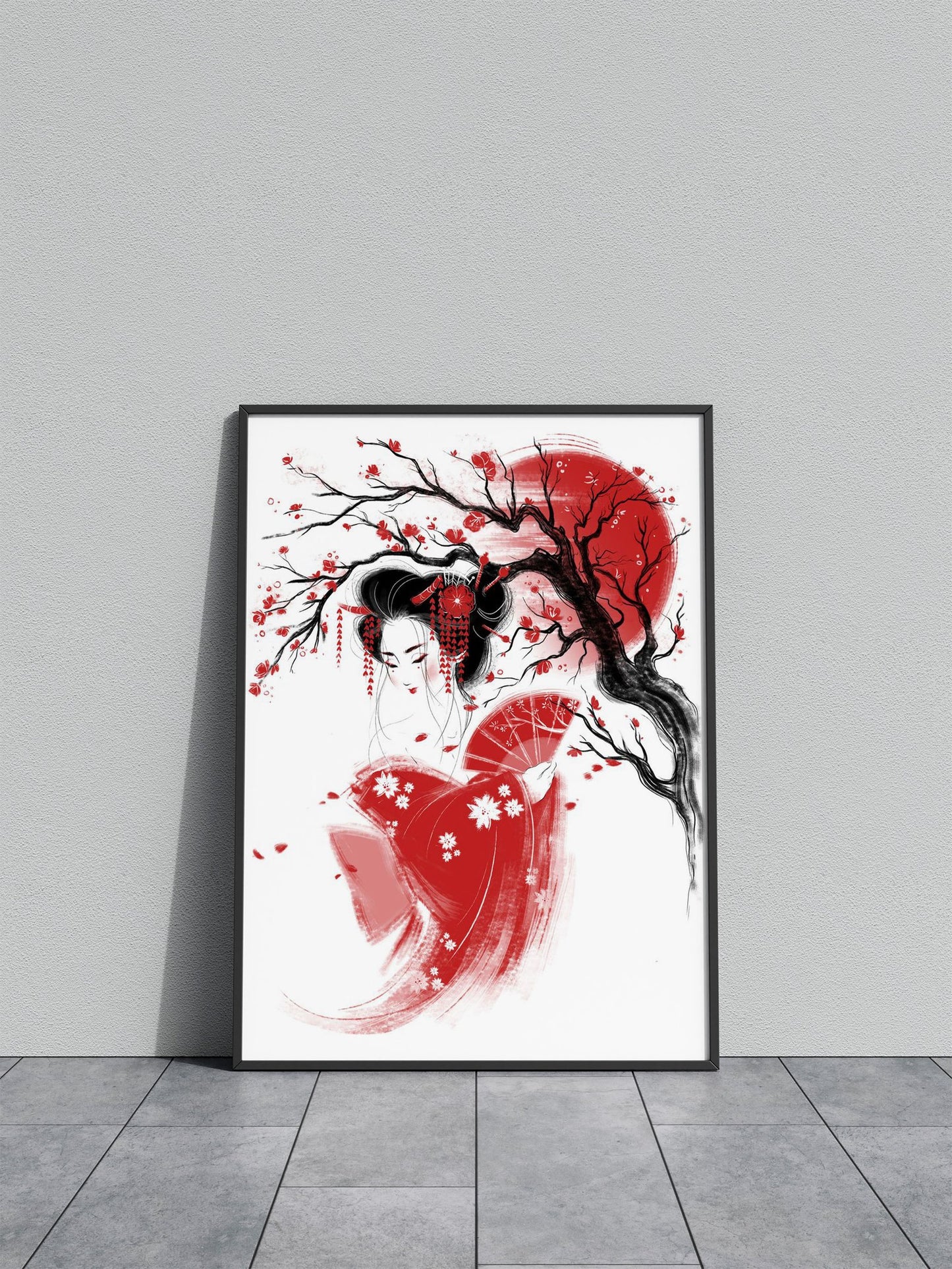 Red Geisha Asian Style Poster | Wall Art for Home & Office | High-Quality Print