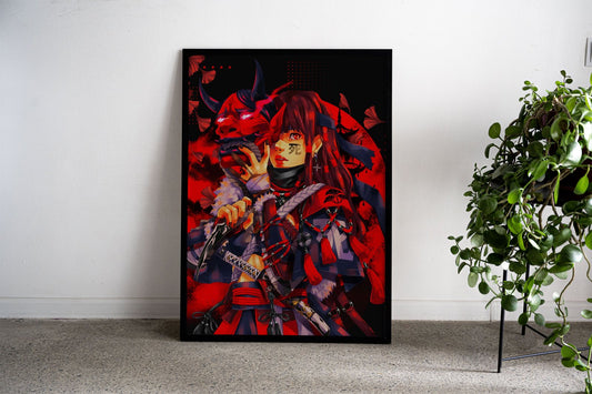 Red Girl Samurai Japan Asian Style Poster | Wall Art for Home & Office | High-Quality Print