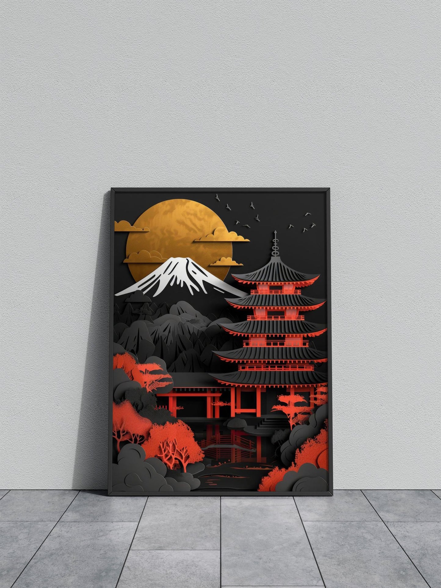 Red Gold Black Japan Asian Style Poster | Striking Unframed Wall Art Print for Home & Office | Premium Quality | Multiple Sizes Available