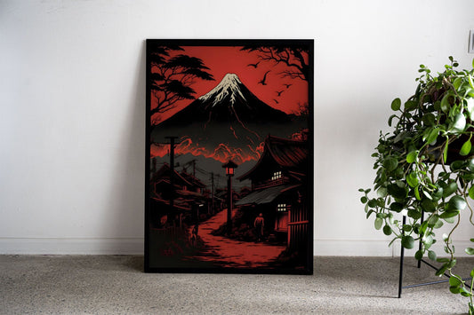 Red Japan Mountain Asian Style Poster | High-Quality Unframed Wall Art Print | Perfect for Home & Office Decor | Multiple Sizes Available