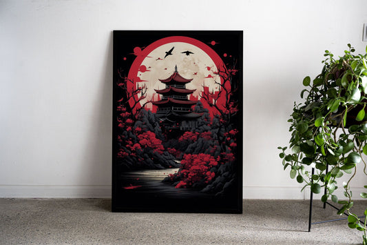 Red Japan Asian Style Poster | Elegant Unframed Wall Art Print | High-Quality Home & Office Decor | Available in Multiple Sizes