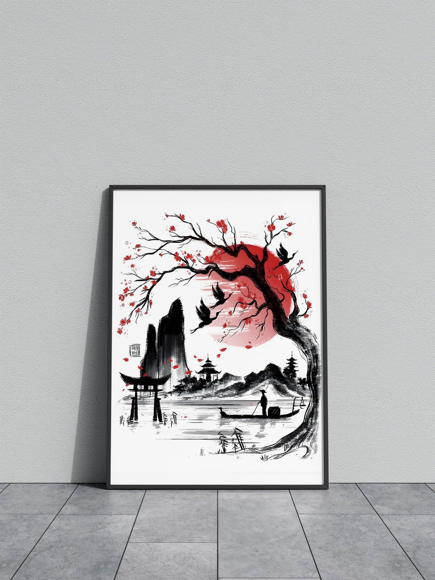 Red Japanese Landscape Asian Style Poster | High-Quality Unframed Wall Art Print | Elegant Home & Office Decor | Multiple Sizes Available