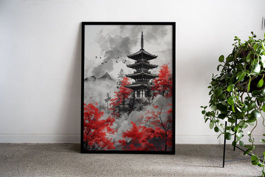 Red Japanese Painting Asian Style Poster | Wall Art for Home & Office | High-Quality Print
