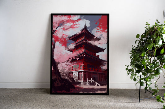 Red Moon Flamingo Asian Style Poster | Elegant Unframed Wall Art Print | High-Quality Home & Office Decor | Multiple Sizes Available