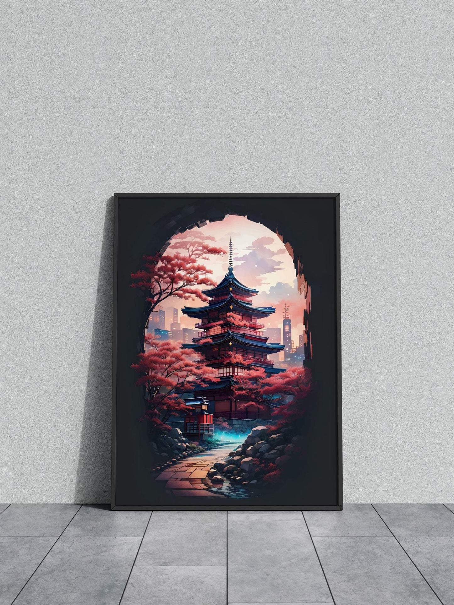 Red Japanese Pagoda Asian Style Poster | High-Quality Unframed Wall Art Print | Elegant Home & Office Decor | Multiple Sizes Available