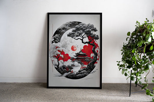 Red Japanese Asian Style Poster | Wall Art for Home & Office | High-Quality Print