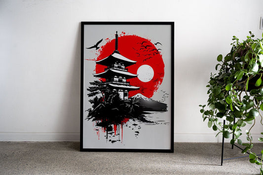 Red Kyoto Asian Style Poster | Wall Art for Home & Office | High-Quality Print