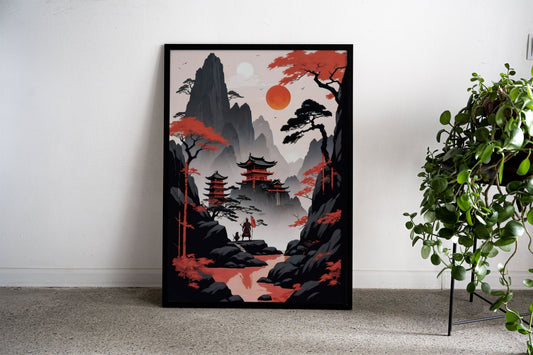 Red Moon Asian style Asian Style Poster | Wall Art for Home & Office | High-Quality Print