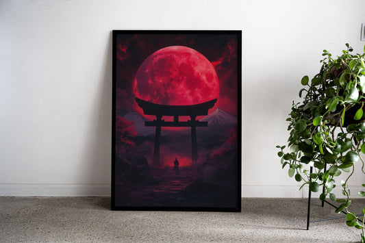 Red Moon Gate Asian Style Poster | Wall Art for Home & Office | High-Quality Print