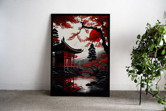 Red Moon Flamingo Asian Style Poster | Elegant Wall Art for Home & Office | High-Quality Unframed Print | Multiple Sizes Available