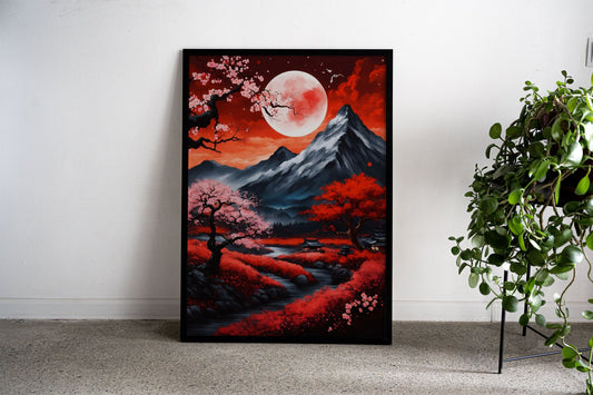Red Moon Japanese Landscape Asian Style Poster | Wall Art for Home & Office | High-Quality Print