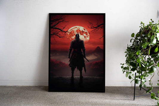 Red Moon Japanese Samurai Asian Style Poster | Wall Art for Home & Office | High-Quality Print - High-Quality Visual Display