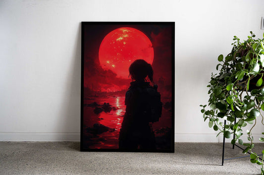 Red Moon Silhouette Asian Style Poster | Wall Art for Home & Office | High-Quality Print - High-Quality Visual Display