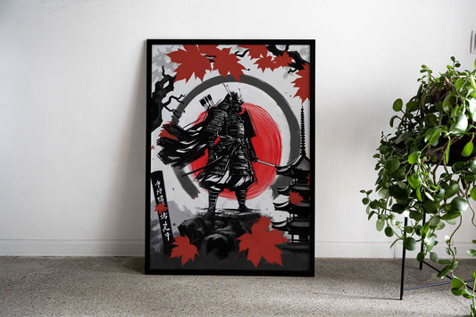 Red Moon Warrior Asian Style Poster | Wall Art for Home & Office | High-Quality Print - High-Quality Visual Display