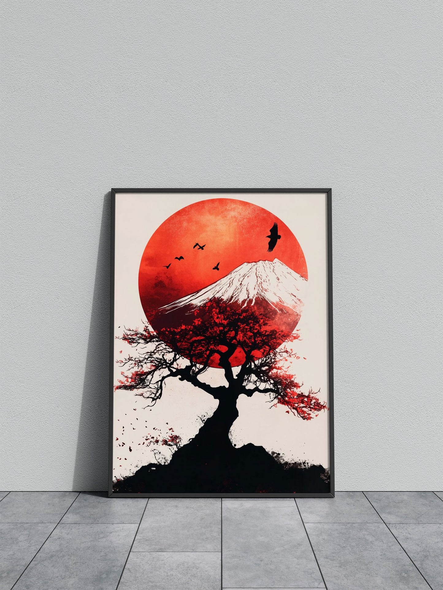 Red Sun & Mountain Asian Style Poster | Wall Art for Home & Office | High-Quality Print - High-Quality Visual Display