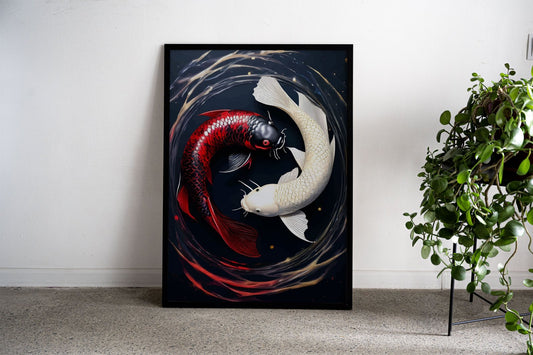 Red and White Koi Fish Asian Style Poster | Wall Art for Home & Office | High-Quality Print