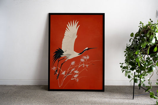 Red crowned crane Asian Style Poster | Wall Art for Home & Office | High-Quality Print