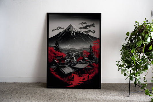 Red Japan Fuji Asian Style Poster | Tranquil Unframed Wall Art Print of Mount Fuji | Elegant Home & Office Decor | Multiple Sizes Available